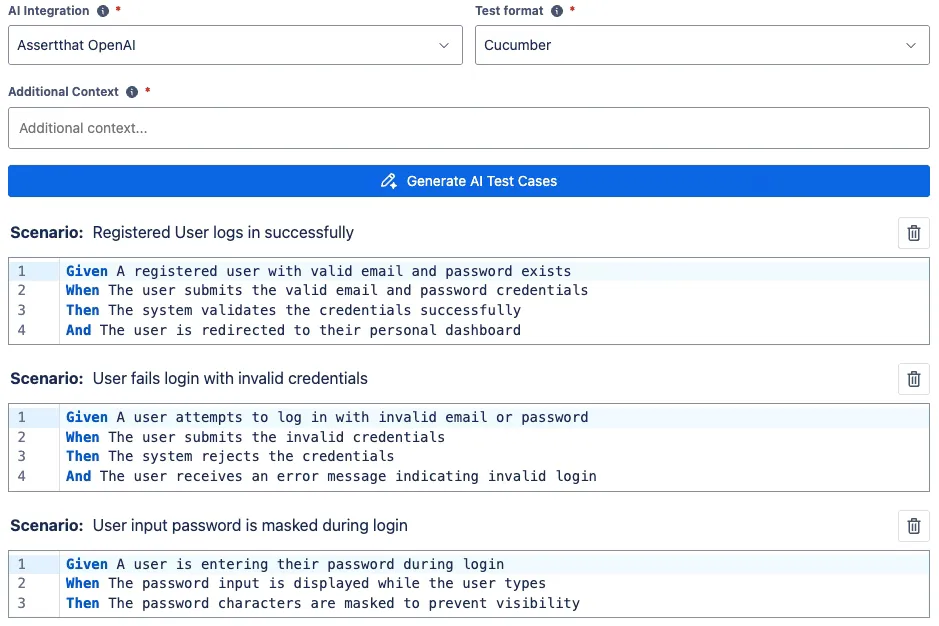 AI-assisted BDD scenario generation in Jira with human-in-the-loop review and validation