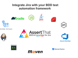 Image showing AssertThat BDD integrations to Maven, Jenkins, Nod, Python, Java, Maven, API, Cmd line, Devops