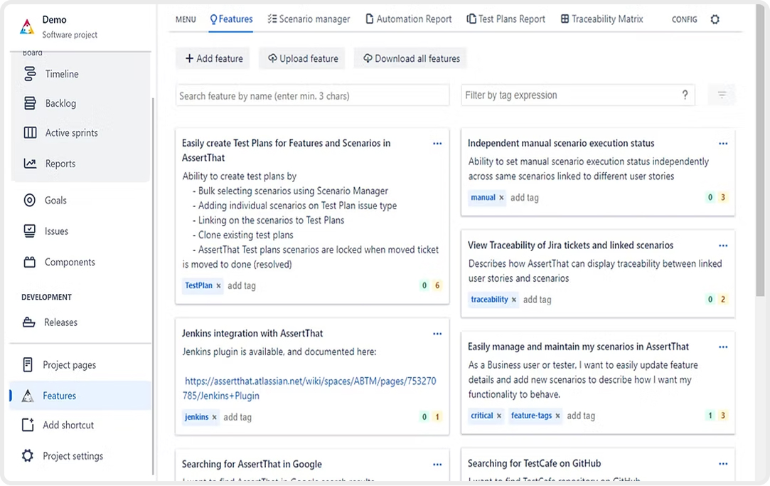 Image showing AssertThat Features screen