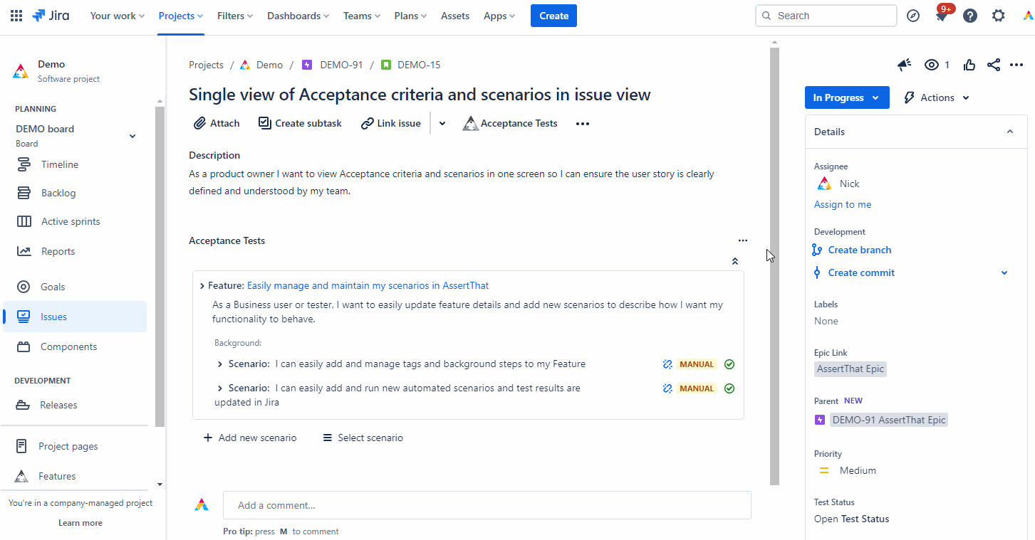 Validation Execute Scenarios and Explore AssertThat Traceability in Jira